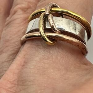 J Crew Sterling Silver 925 Ring Size 8 Stamped Mixed Metal Trio Set Interlocking